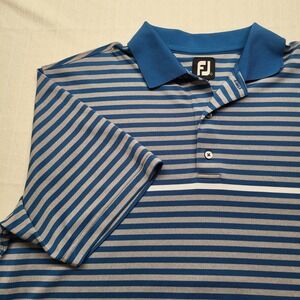 Footjoy Golf Polo Shirt Mens Large Gray Blue Stripe Short Sleeve Lightweight